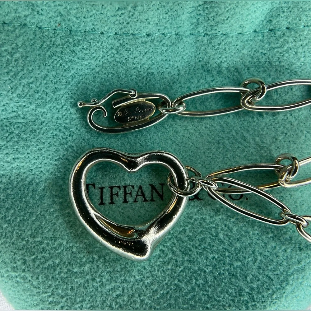 Tiffany & Co. Sterling Silver Open Heart Link Bracelet 7" - Picture 2 of 6